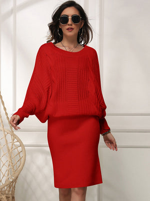 Knitting Crew Neck Loose Jacquard Long Sleeve Mini&Short Dresses