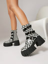 Plaid Denim Biker Punk Ankle Boots