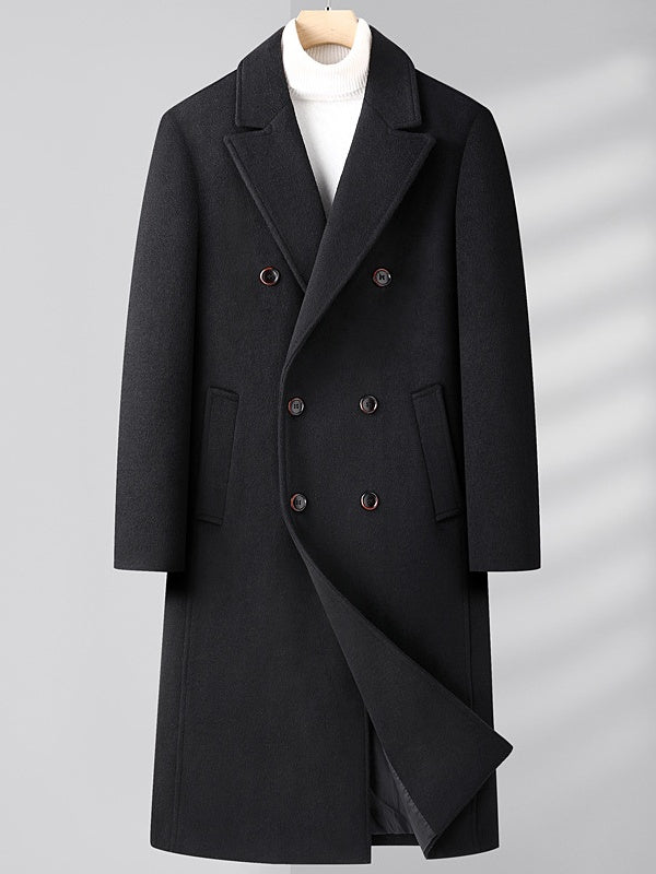Double-breasted Long Over The Knee Slim Wool Coat