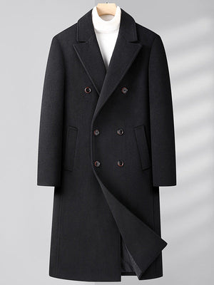 Double-breasted Long Over The Knee Slim Wool Coat