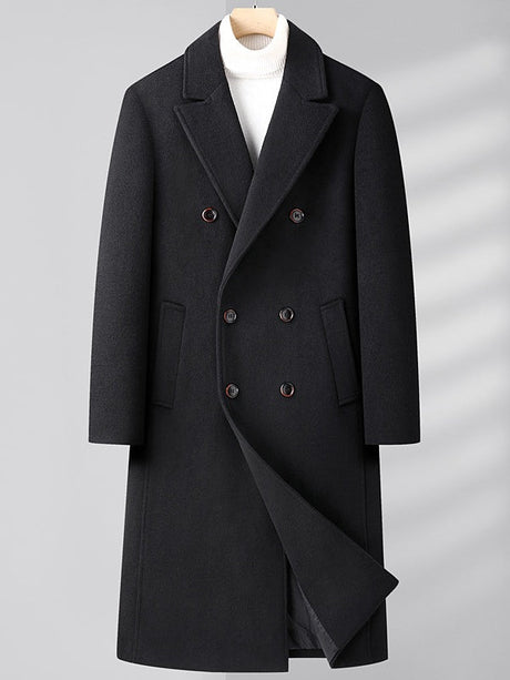 Double-breasted Long Over The Knee Slim Wool Coat