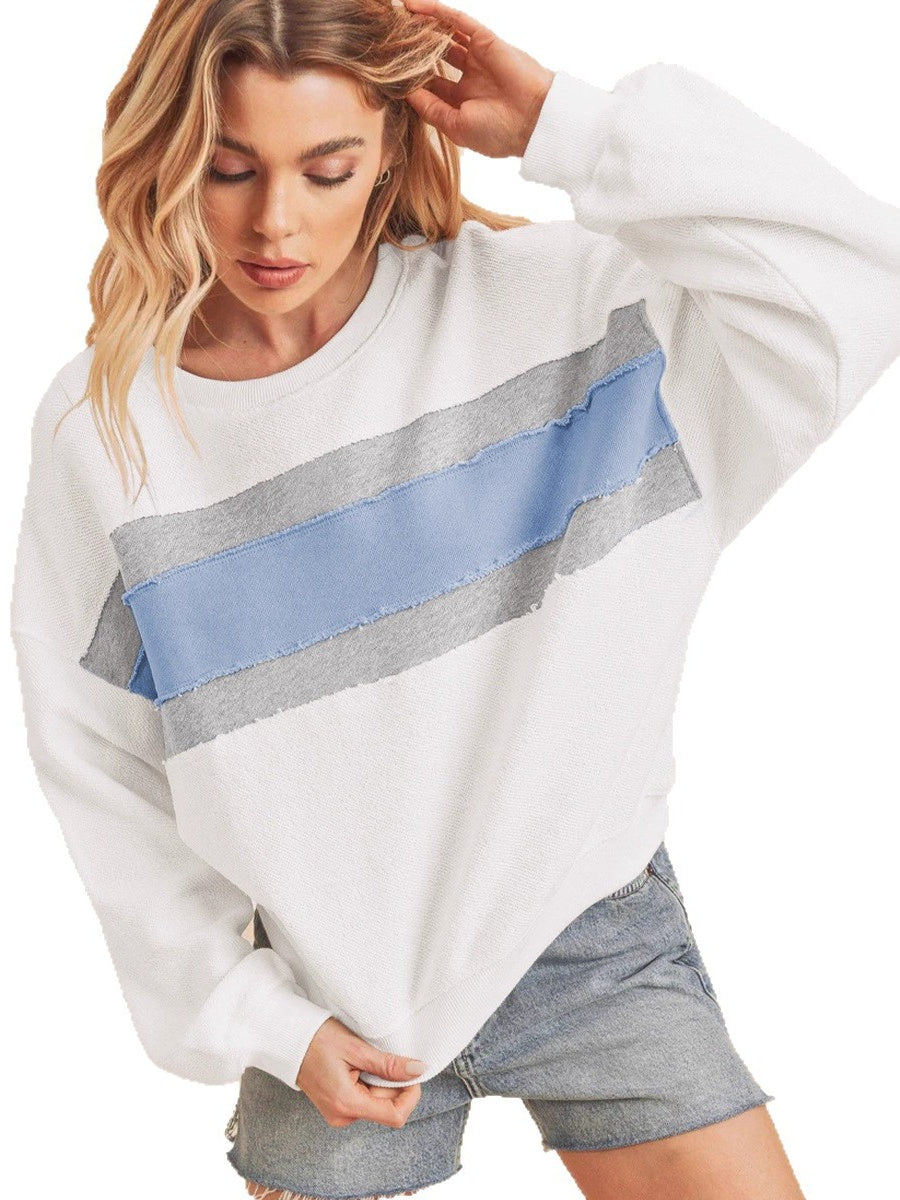 Women's Autumn/Winter Color-Blocked Crew Neck Long-Sleeved Sweatshirt