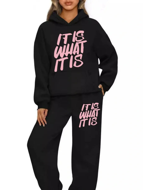 Printed Letter Leisure Hoodies Sweatpants 2-piece Sets