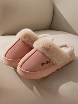 Solid Color Plush Thick-soled Slippers