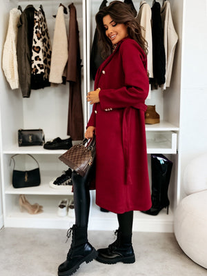 Long Lace-up Woolen Coat