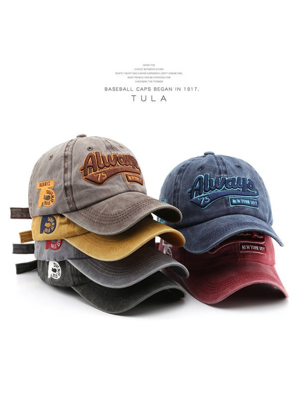 Washed Distressed Letter Embroidery Baseball Caps
