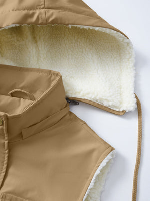 Vest-style Hooded Vests Imitation Lambskin Multi-pocket Sleeveless Workwear Jacket/windbreaker