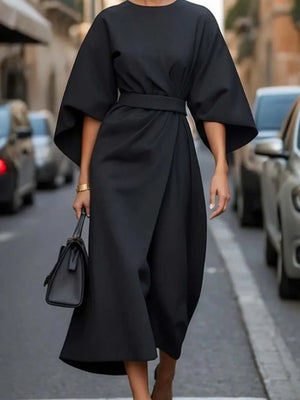 Batwing Sleeves Round Neck Tie High-waisted And Slimming Maxi Dresses