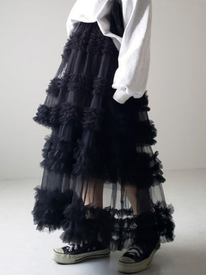 Mesh Three Floors Sweet A-line Skirt
