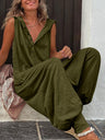 Button-up Hooded Sleeveless Jumpsuit