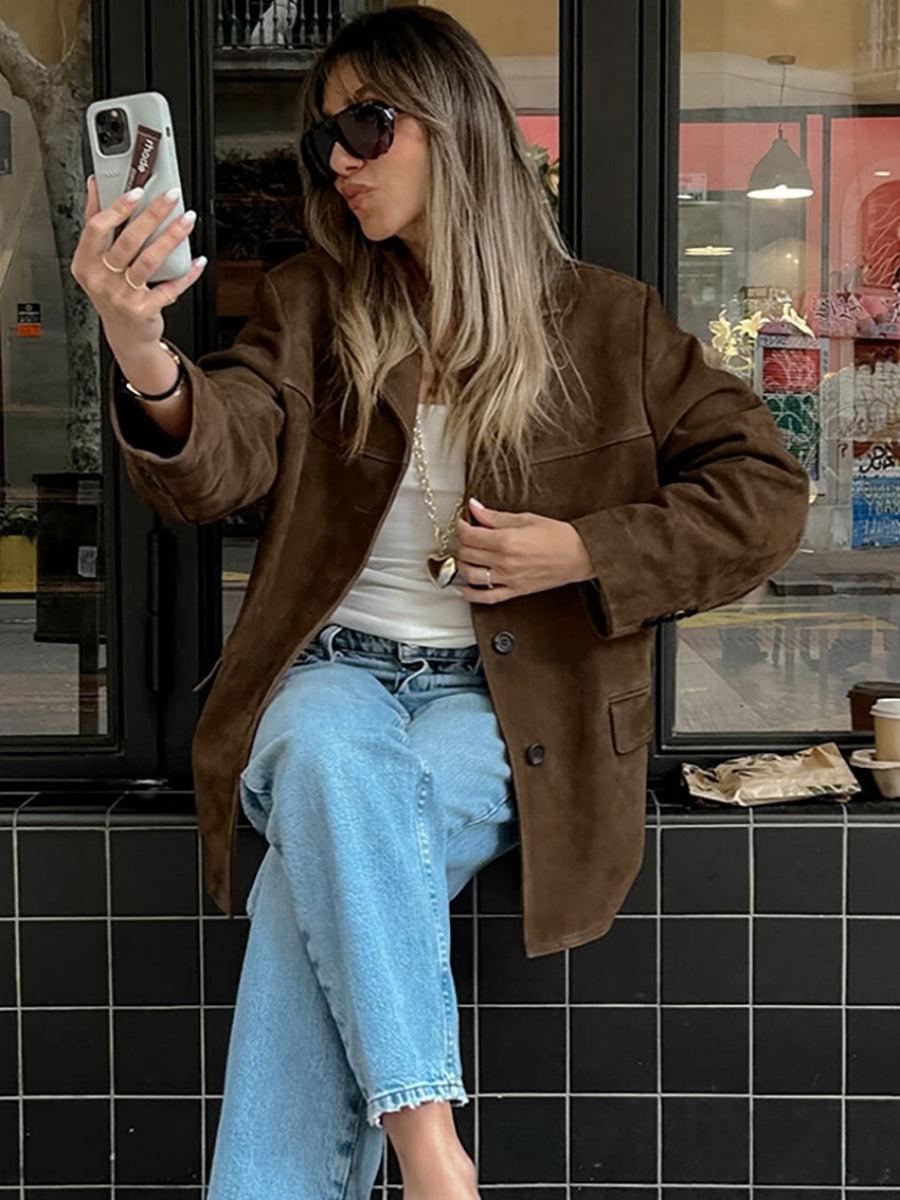 Liber Autumn Women's Buttons Suede Jackets