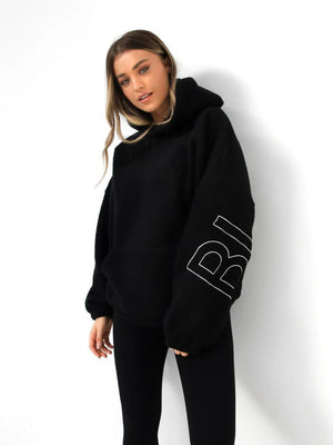 Fleece Letter Embroidery Thick Hooded Sweatshirt