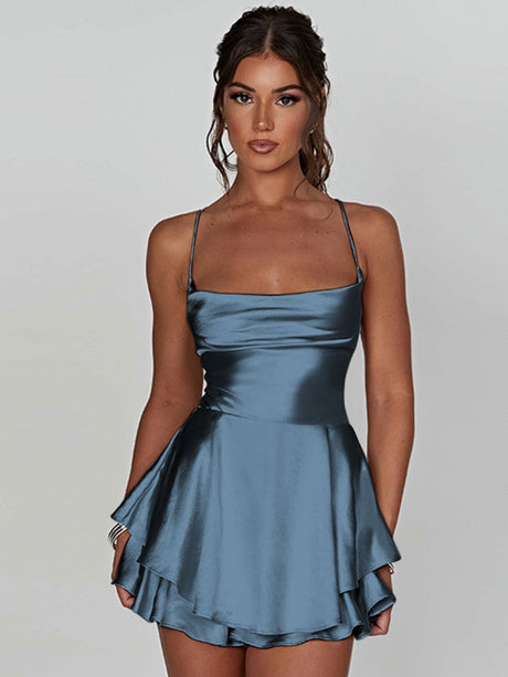 Camisoles Swing Collar Backless Drawstring Mini&Short Dresses