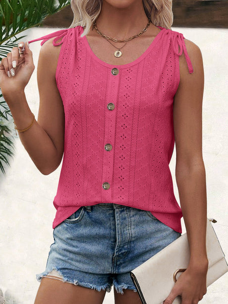 Jacquard Hollow Out Straps Buttons U-neck Vest