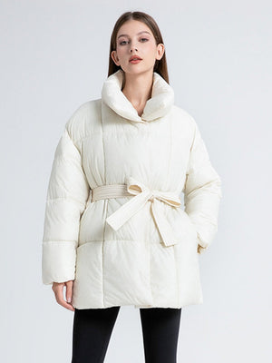 Stand Collar Tie Button Down Mid-length Warm Coat