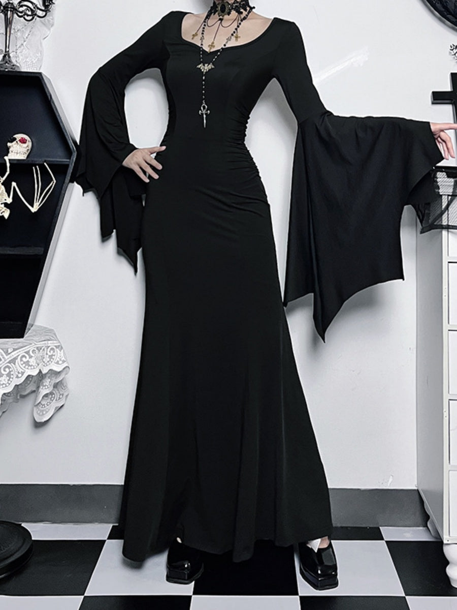 Halloween Batwing Sleeves Slim Fit Black Maxi Dresses