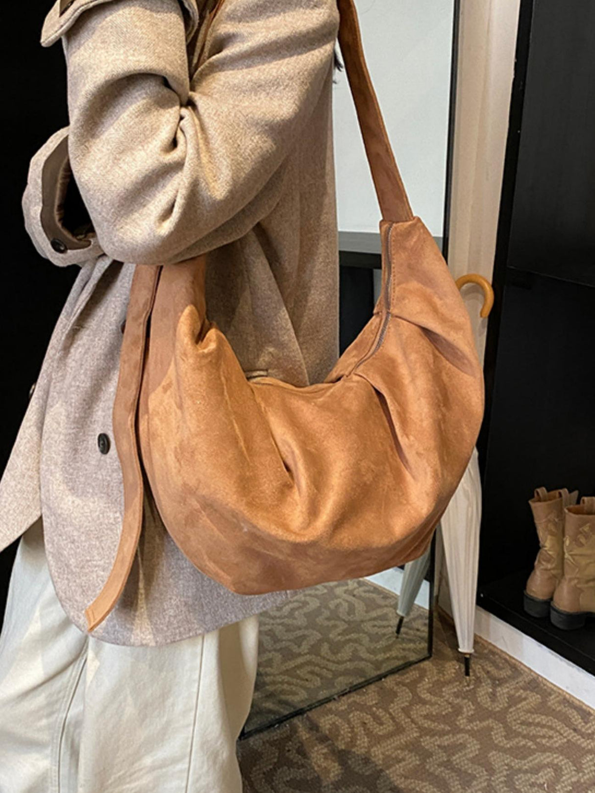 Sac bandoulière de travail en velours plissé à coupe décontractée