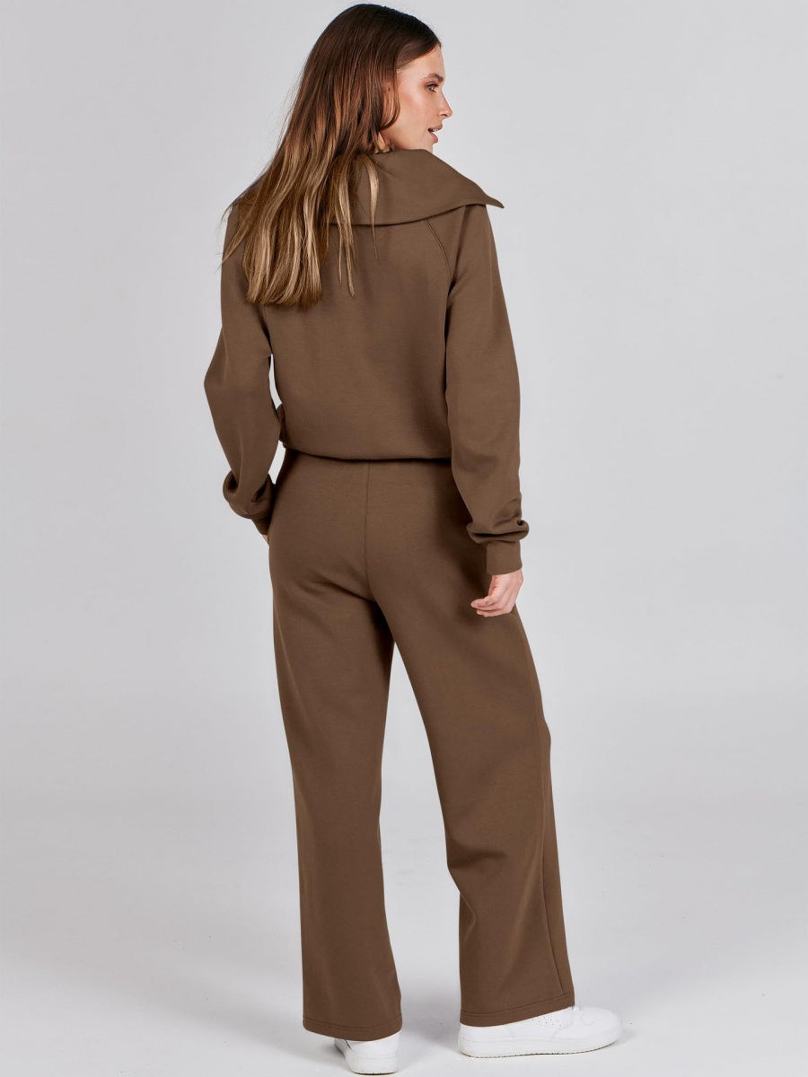 Liber Autumn Women's Zipper Solid Color 2-piece Sets