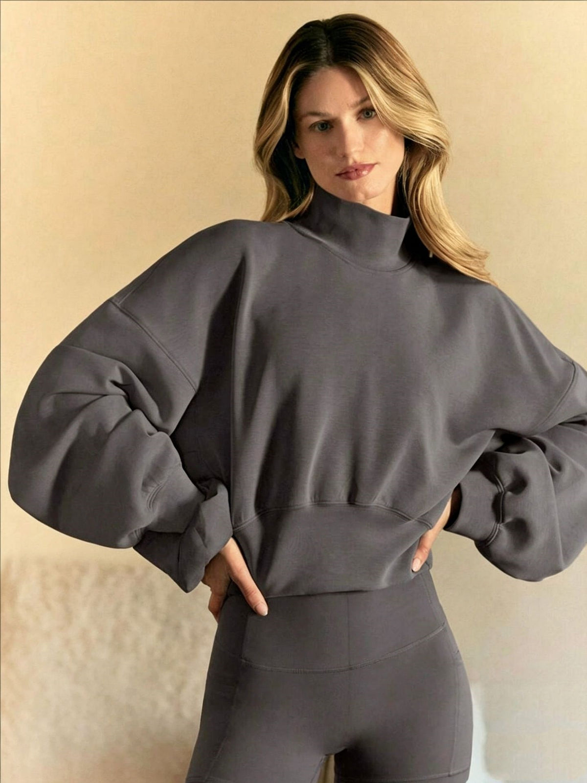 Women's Autumn/Winter Solid Color High Neck Loose Long Sleeve Sweatshirt