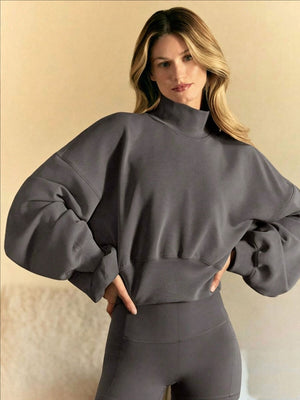 Women's Autumn/Winter Solid Color High Neck Loose Long Sleeve Sweatshirt