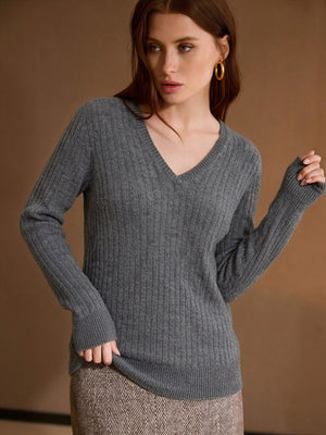 Superfine Merino Wool Cashmere Silk V Pullover Sweater