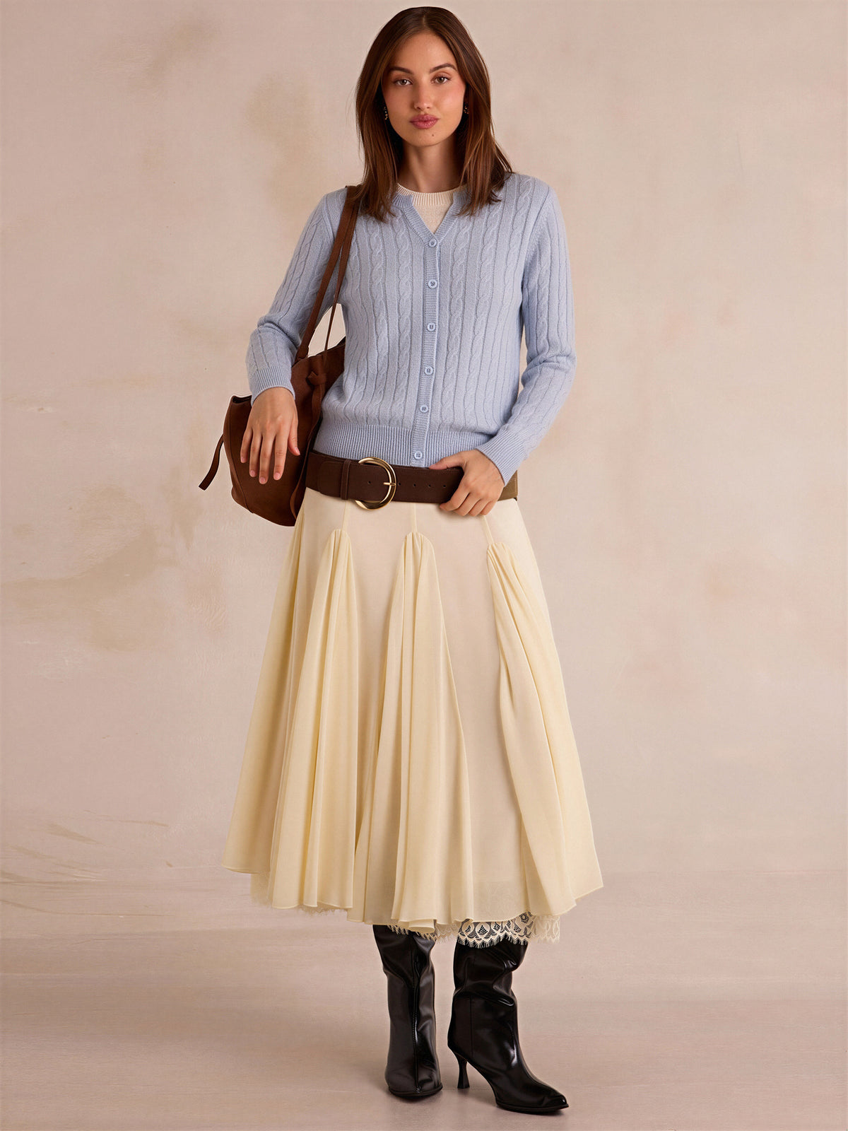 Wool Cable Knit V Fake Two-piece Pullover Sweater