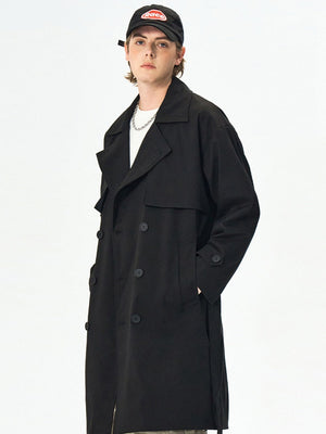 Black Khaki Multiple pockets Mid-length Trench Coats