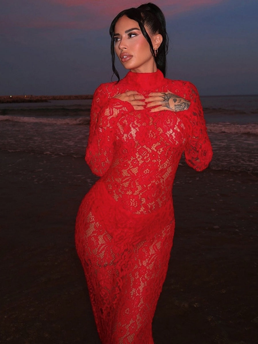 Women's Lace Long sleeve Maxi Dresses