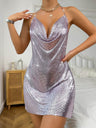 Metallic Sequins Rhinestone Suspenders Sexy Backless Design Mini&Short Dresses