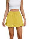 Ruffle Elastic Waistband Drawstring Cotton And Linen Shorts