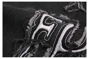 Washed Patches Stereo Embroidery Denim T-shirt