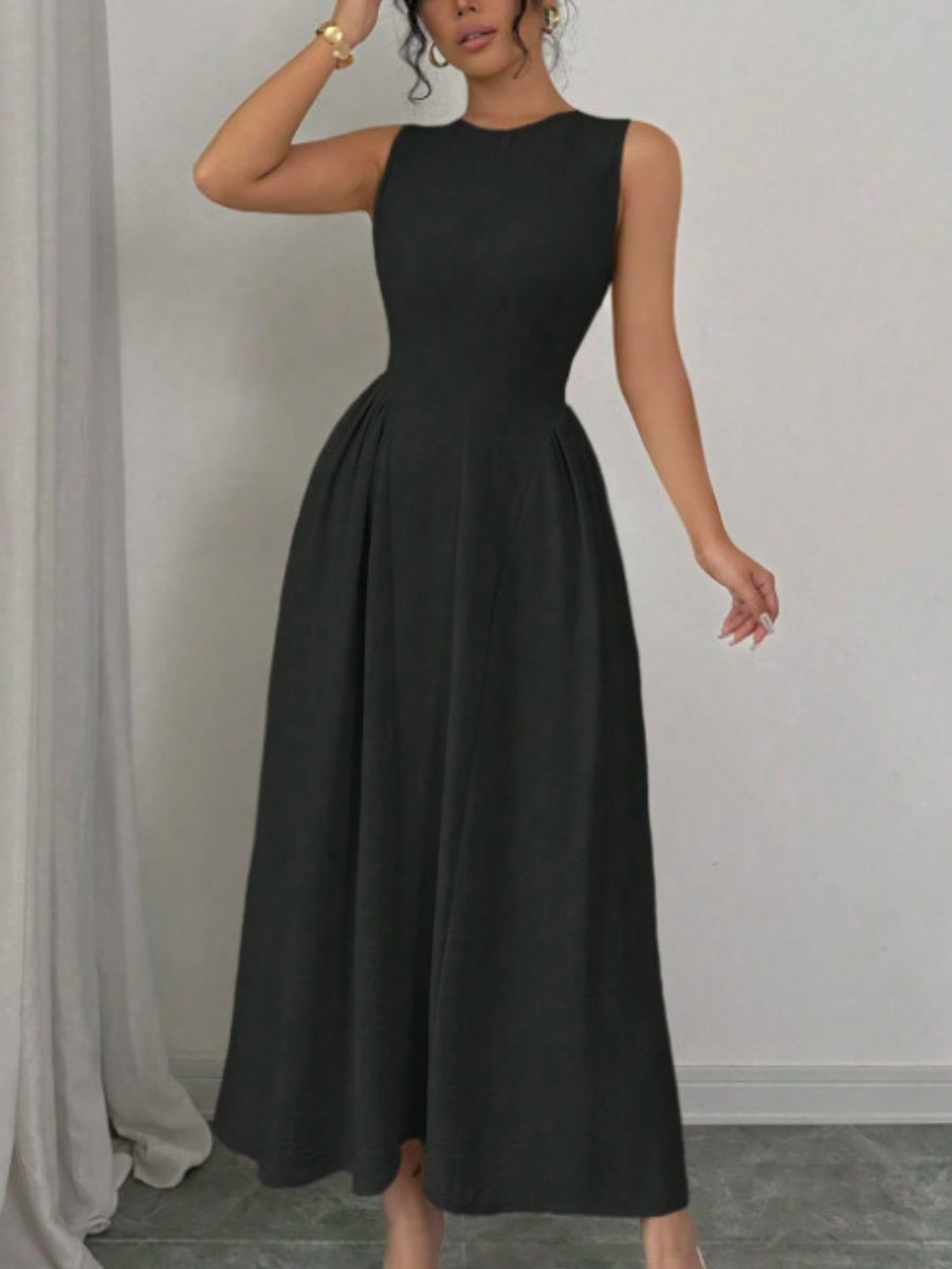 Sleeveless Round Neck Patchwork Solid Color Maxi Dresses