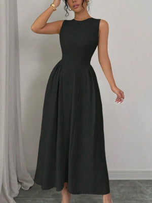 Sleeveless Round Neck Patchwork Solid Color Maxi Dresses