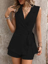Lapel Vests Shorts Distressed Commuting Set 2-piece Sets