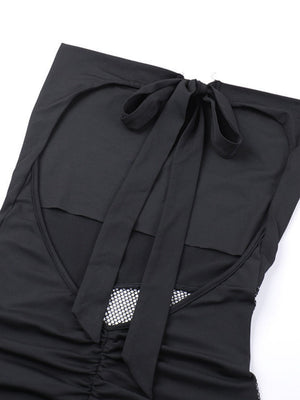 【EXPÉDITION NORMALE】Robes courtes et mini dos nu à col drapé et empiècements en maille scintillante