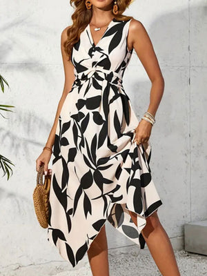 Irregular Printed Waist Midi Dresses