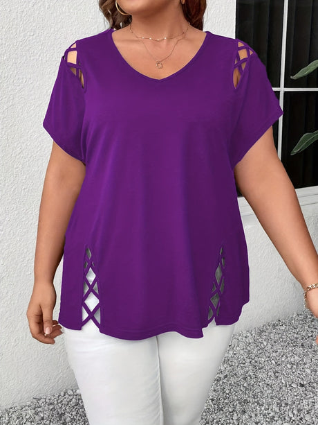 Hollow Out V-neck Cross Belt Short-sleeved T-shirt