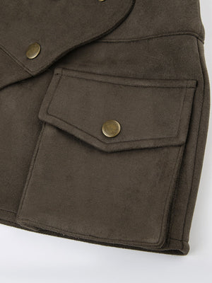 Suede Irregular Rivet Decoration Pocket Low-rise Skirts