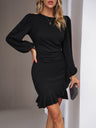 Christmas Puff Sleeve Ruffle Pure Color Mini&Short Dresses