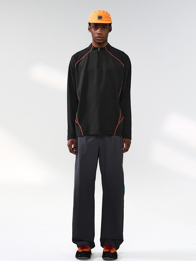 Liber Autumn Neutral wear Half zipper Solid Color T-shirts