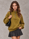 Women's Autumn/Winter Solid Color Stand Collar Button-Up Long Sleeve Sweatshirt