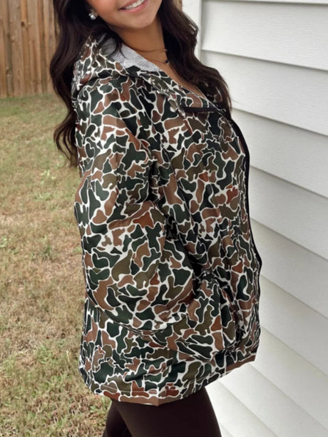 Camouflage Long-sleeved Zip-up Rainproof Hooded Sweatshirt