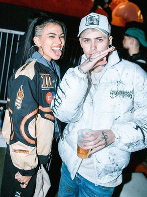 Motorcycle-style Color-blocked Print Casual Loose Long-sleeved Jacket