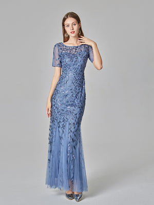 Embroidery Sequins Fishtail Spliced Mesh Formal Dress Maxi Dresses