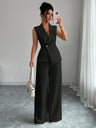 Commuting Sleeveless Suit Collar Vests Straight-leg Pants Set 2-piece Sets