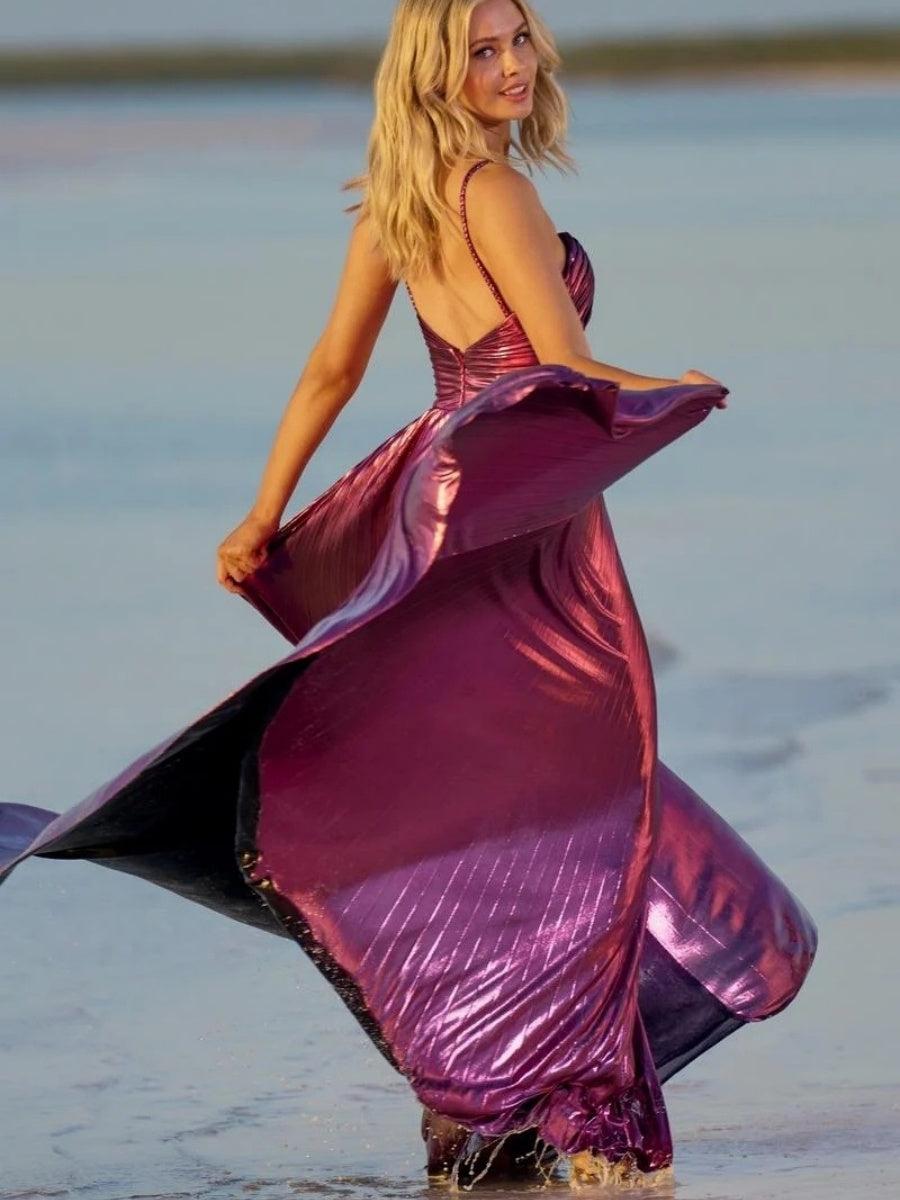 Liber Summer Women's Backless Solid Color Slit long dress