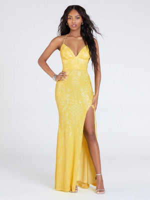 Robe longue de soirée bandage à sequins et décolleté en V