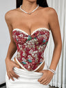 Floral Print Strapless Lace Tethered Fish Bones Strapless Bra