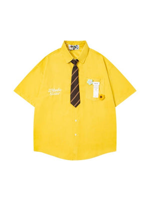 Flowers Ties Loose-fit Shirts