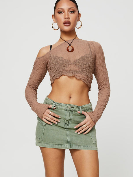 Camouflage Washed Pocket Denim Mini Skirt